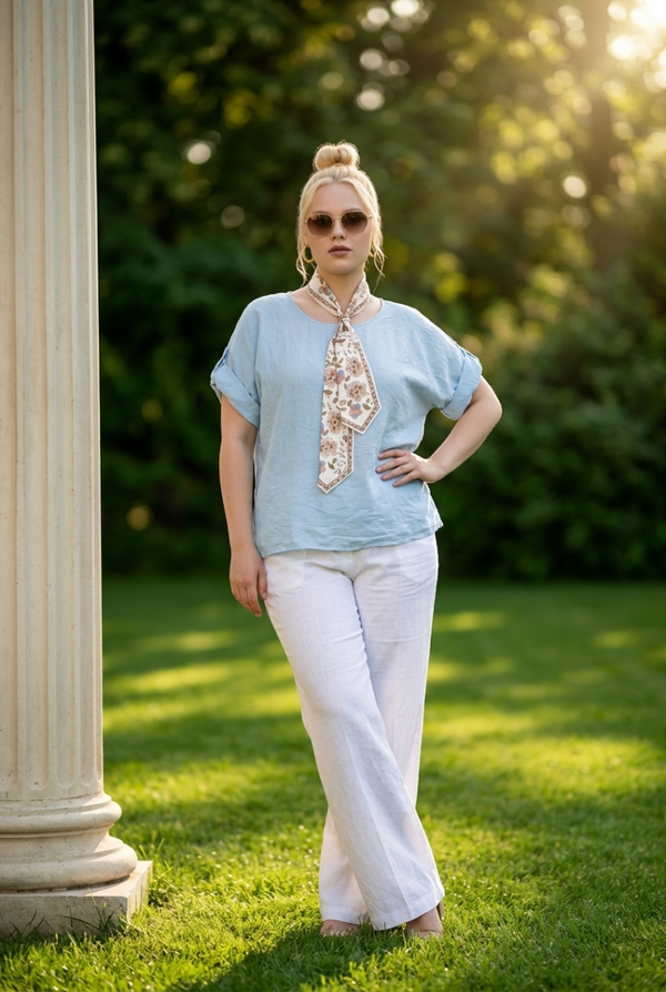 Shirt met sjaal blauw