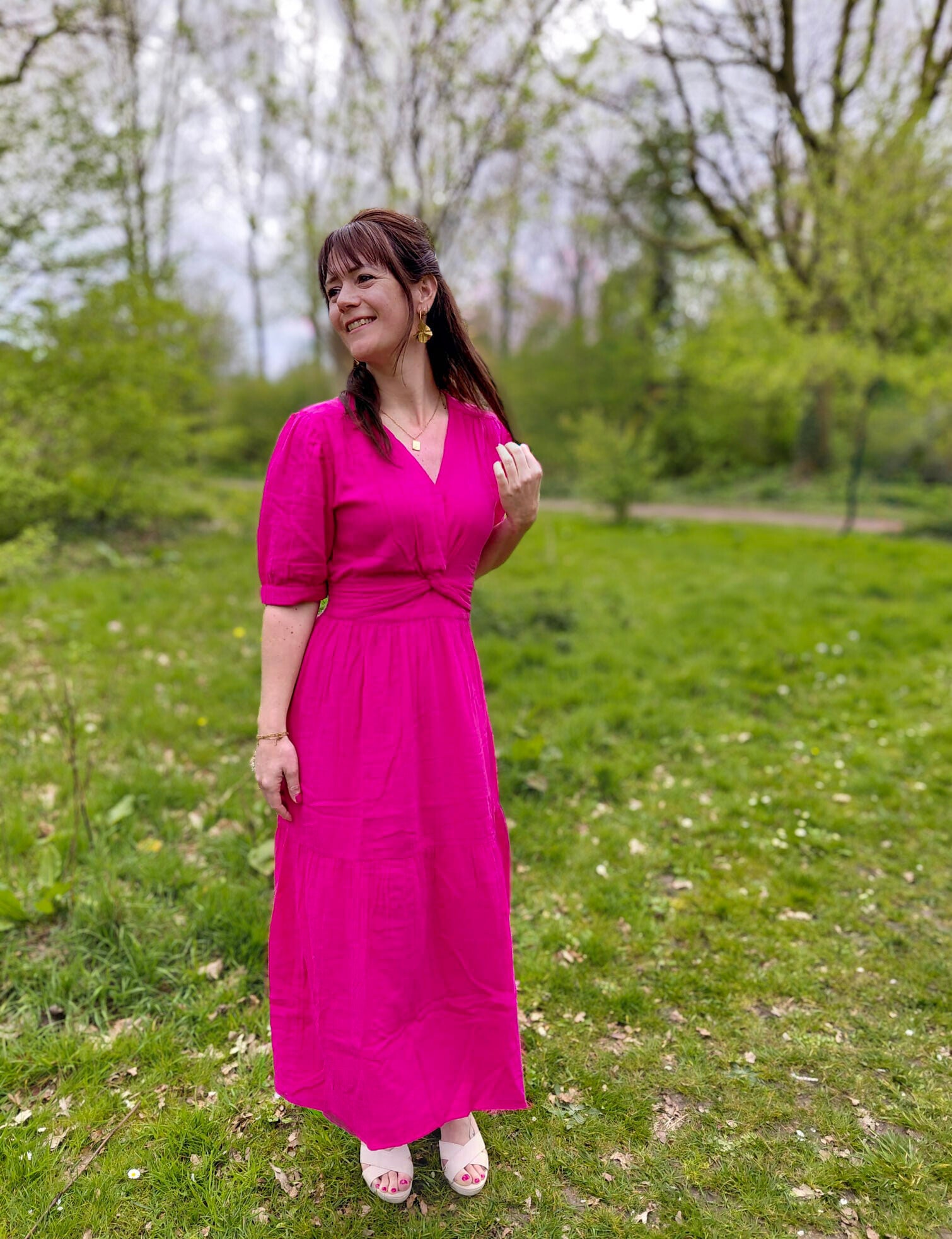 An'ge midi jurk roze mousseline roze
