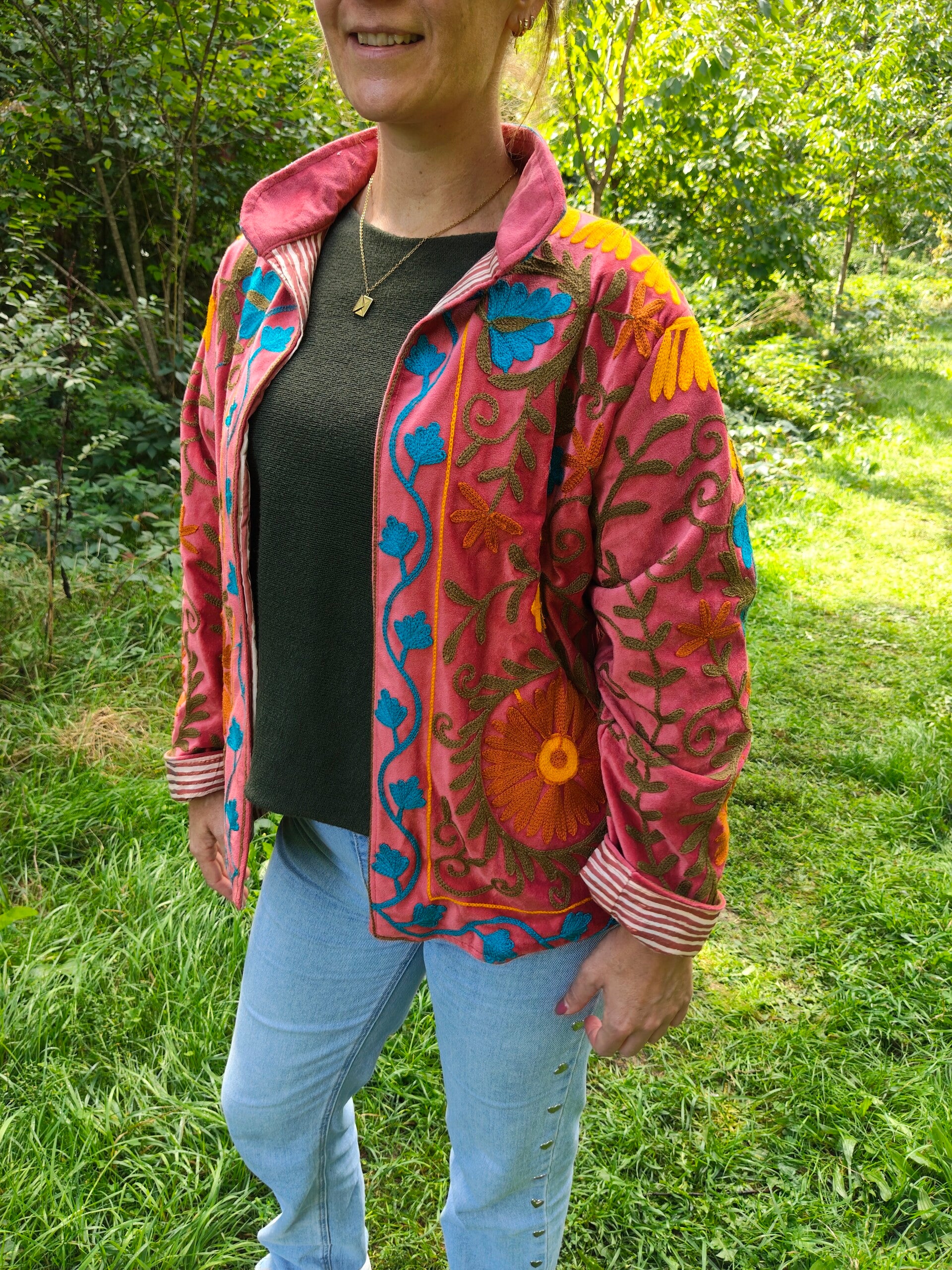 Geborduurde velvet dames jas 100% katoen