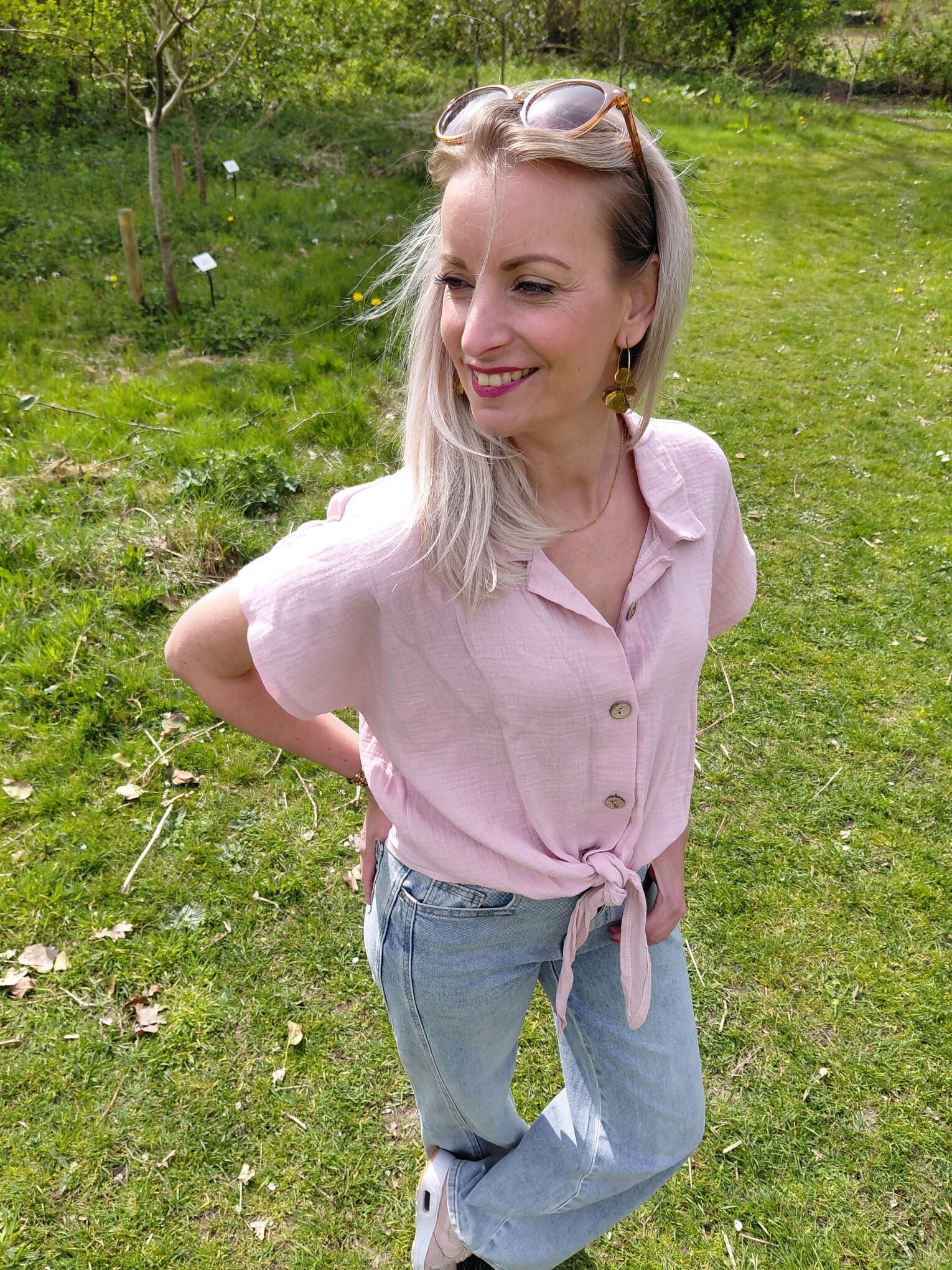 Mousseline knoop blouse roze
