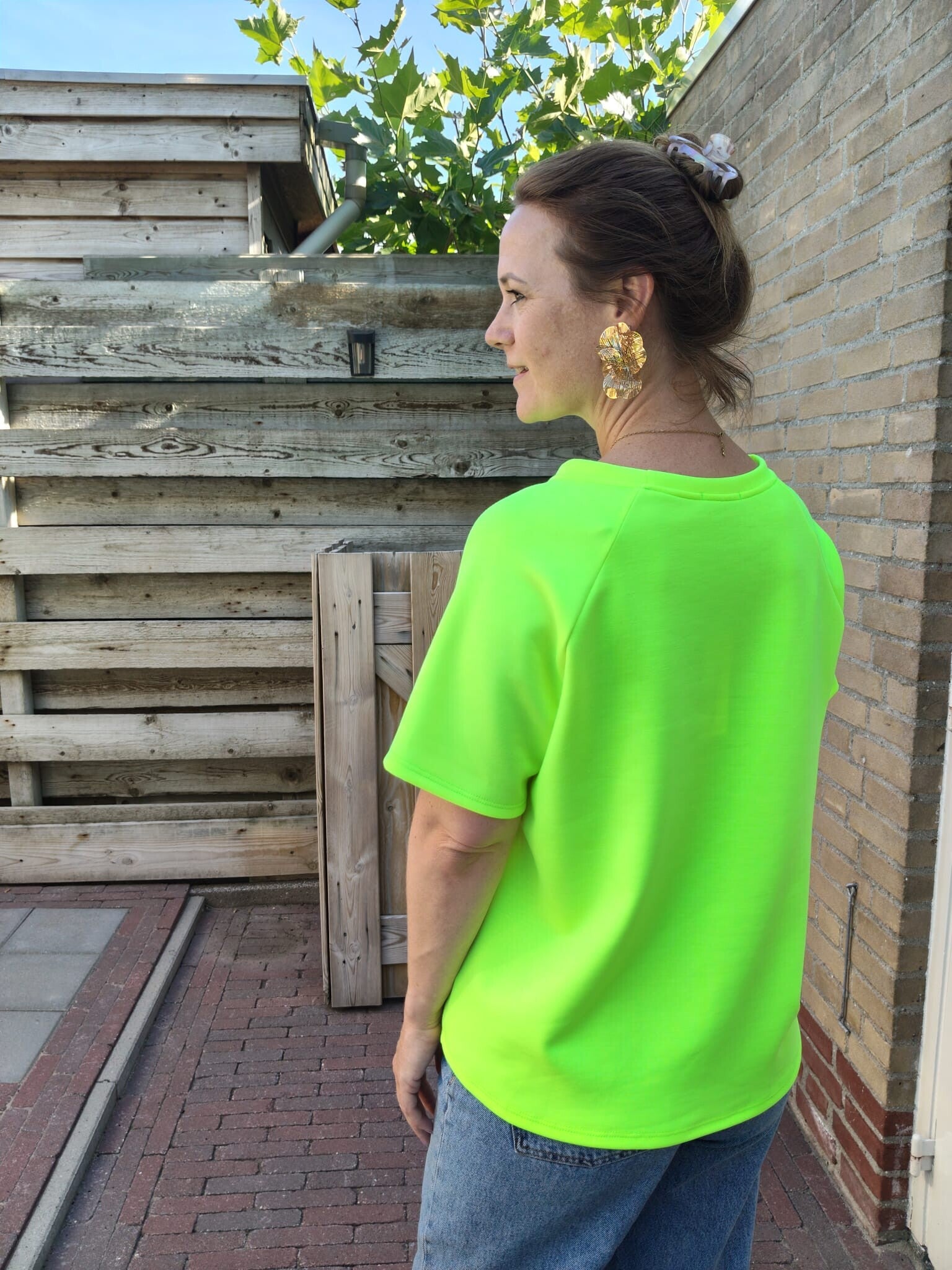 Zachte wide fit shirt neon geel