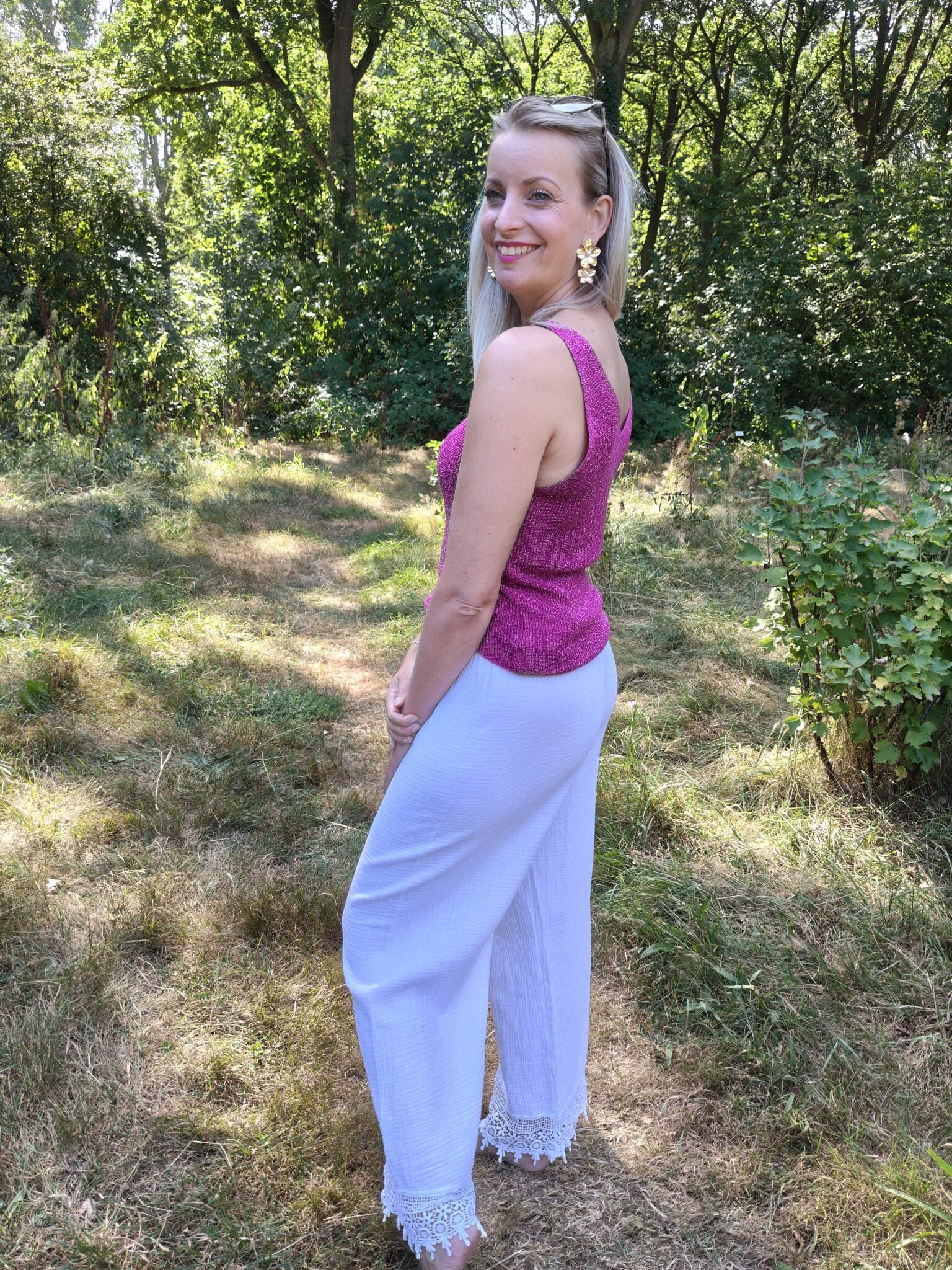 Mousseline broek met kant wit