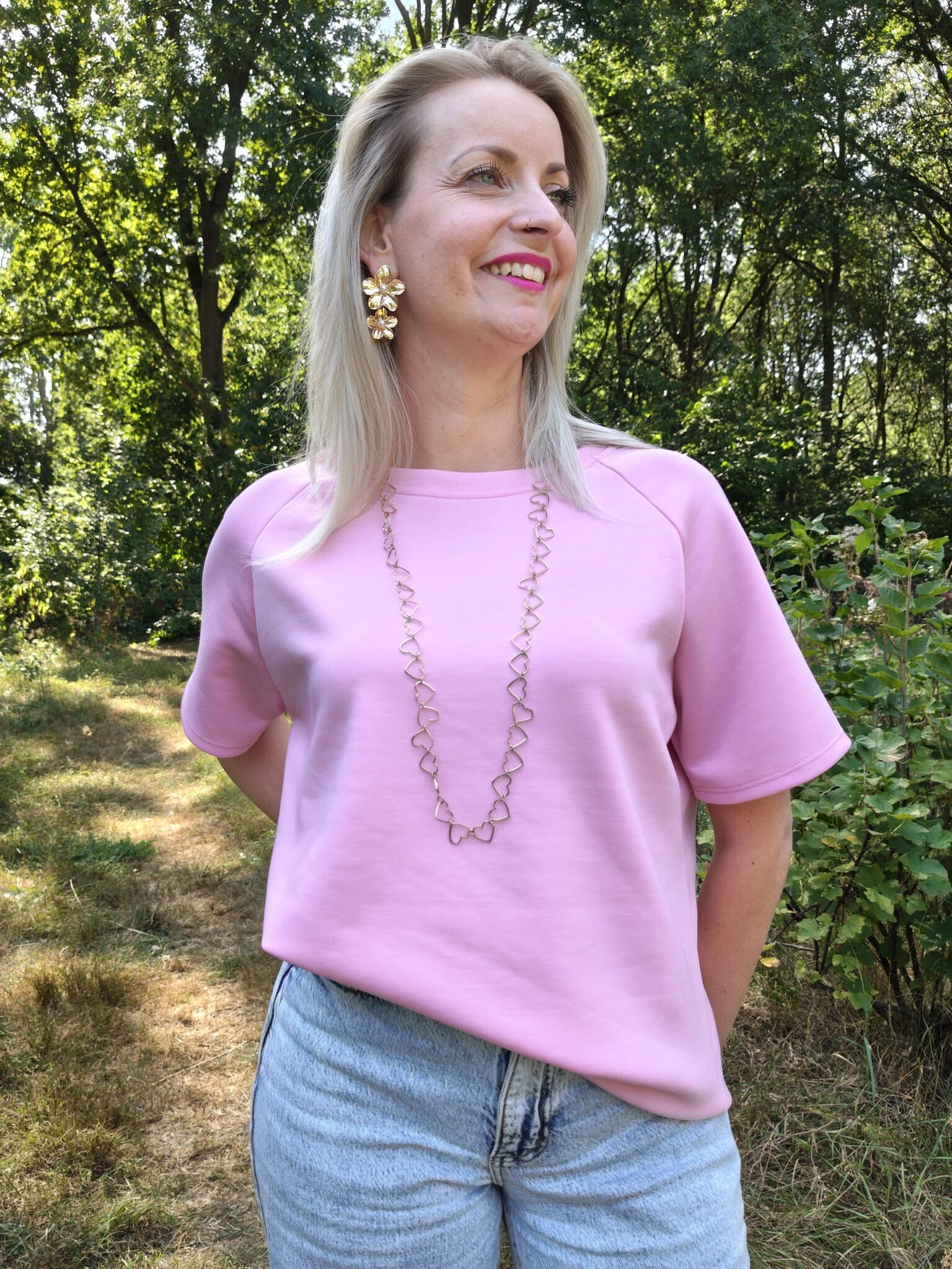 Zachte wide fit shirt roze