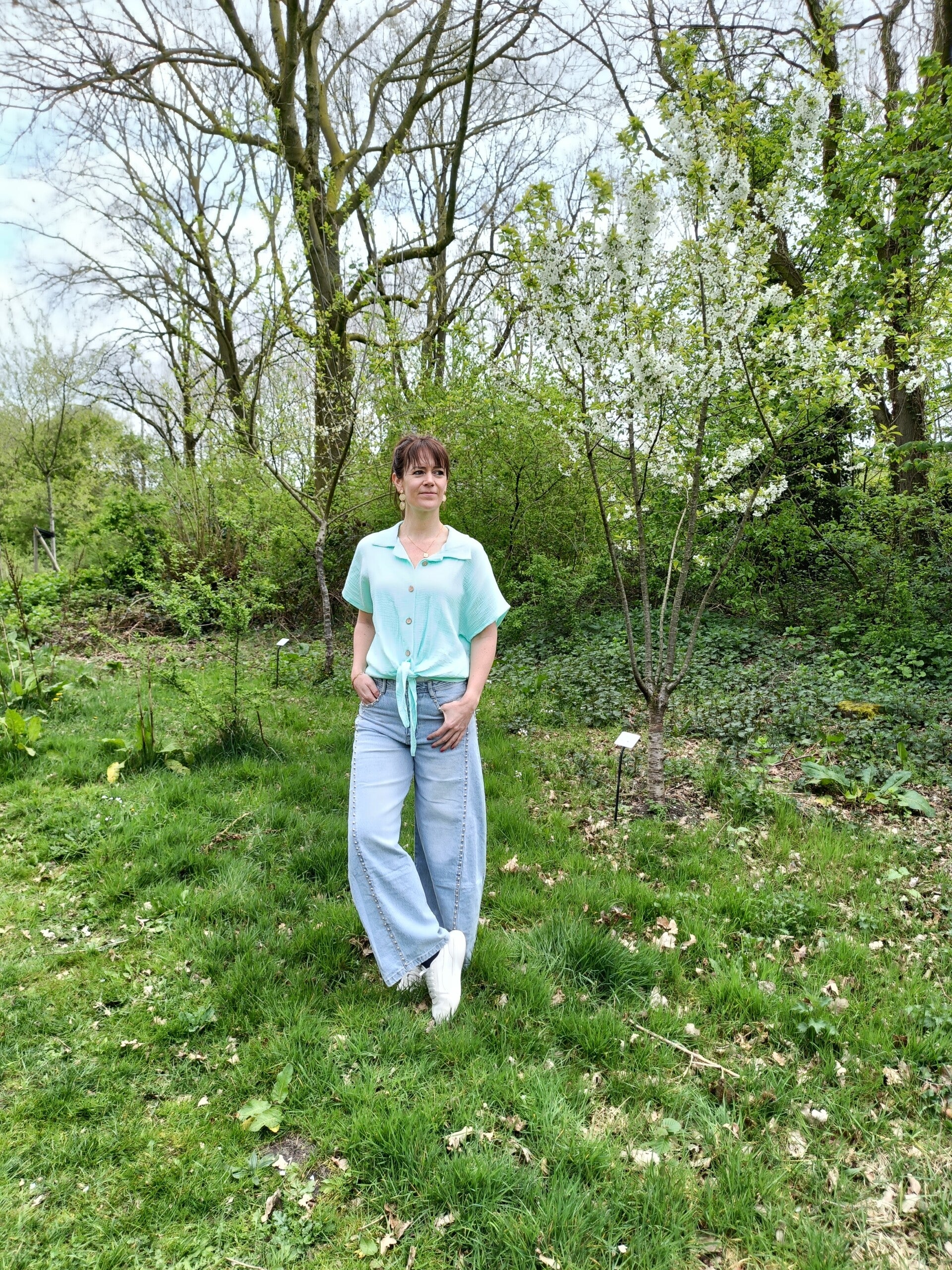 Mousseline knoop blouse groen