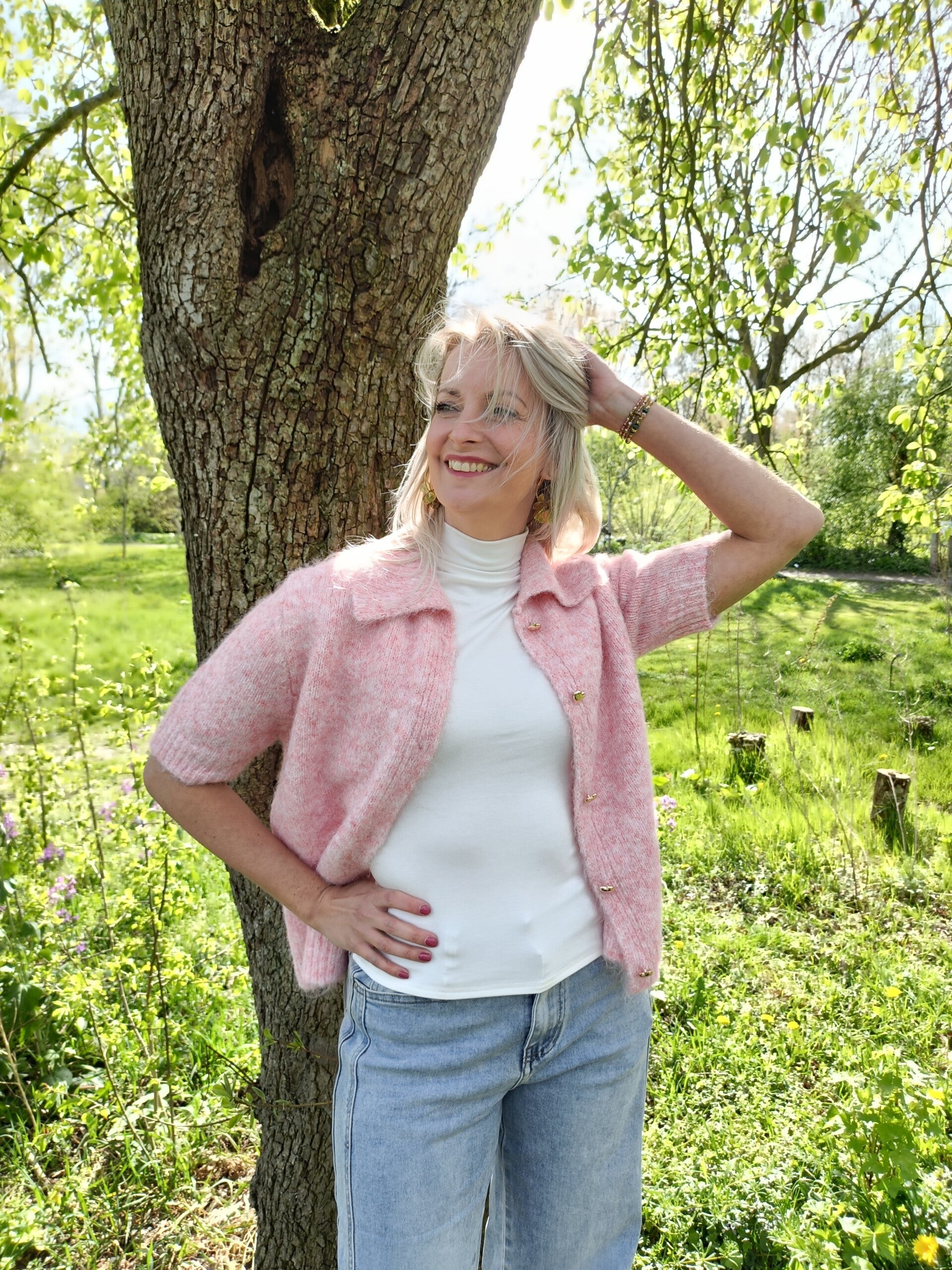 Roze vest korte mouw