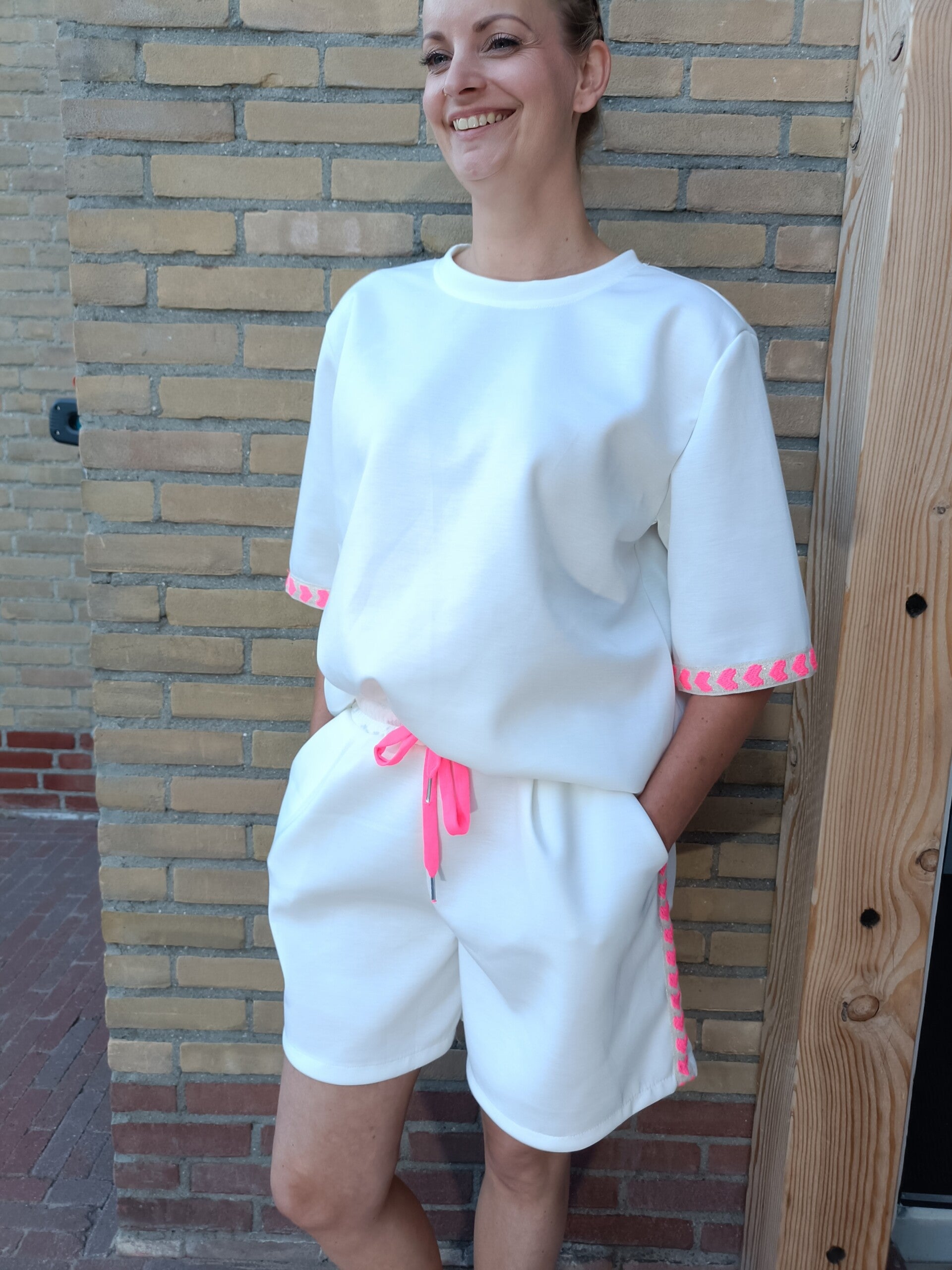 Set hartjes korte broek wit