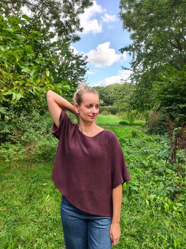 Zachte trui korte mouw bordeauxrood
