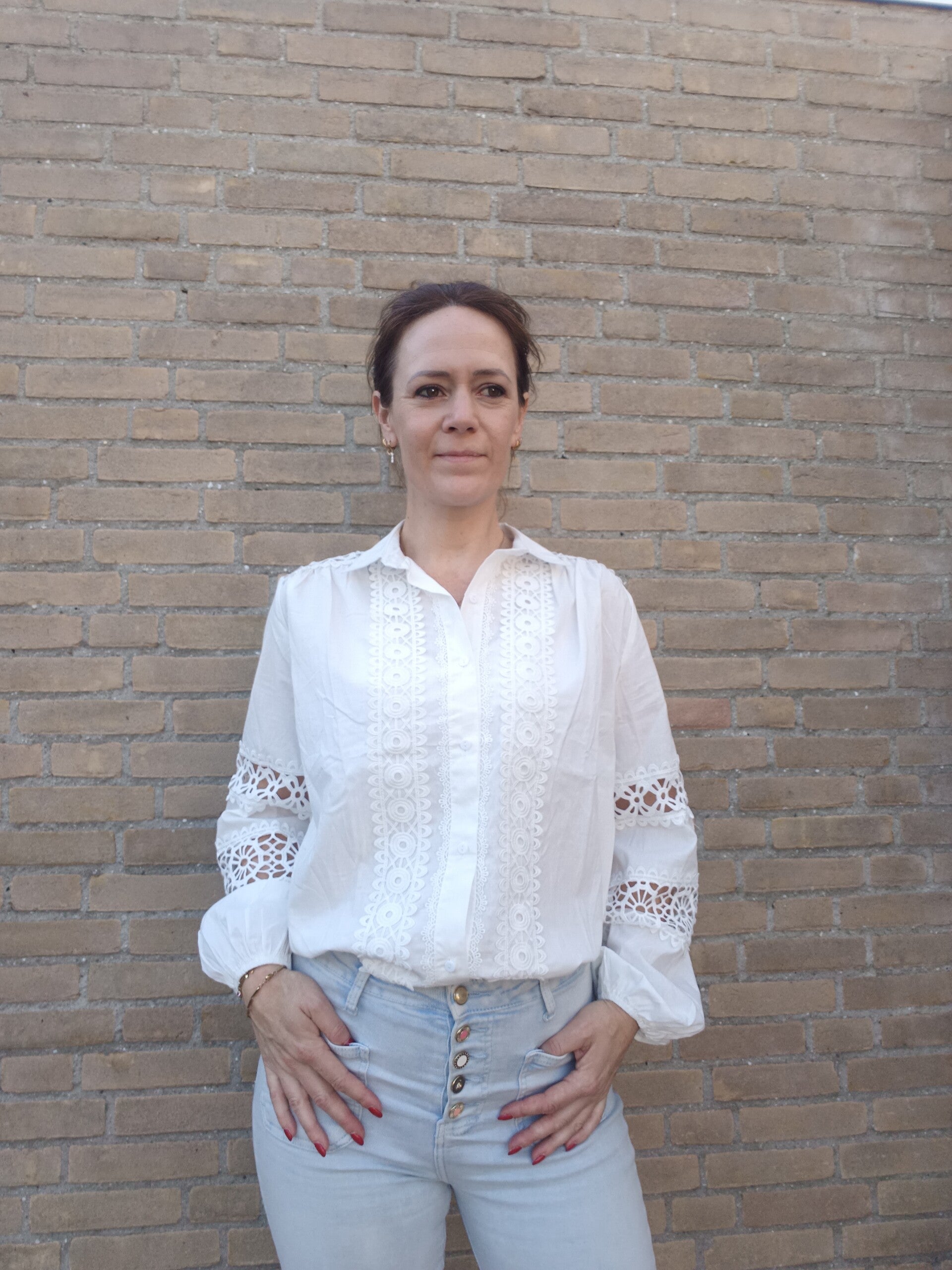 Katoenen blouse broderie wit