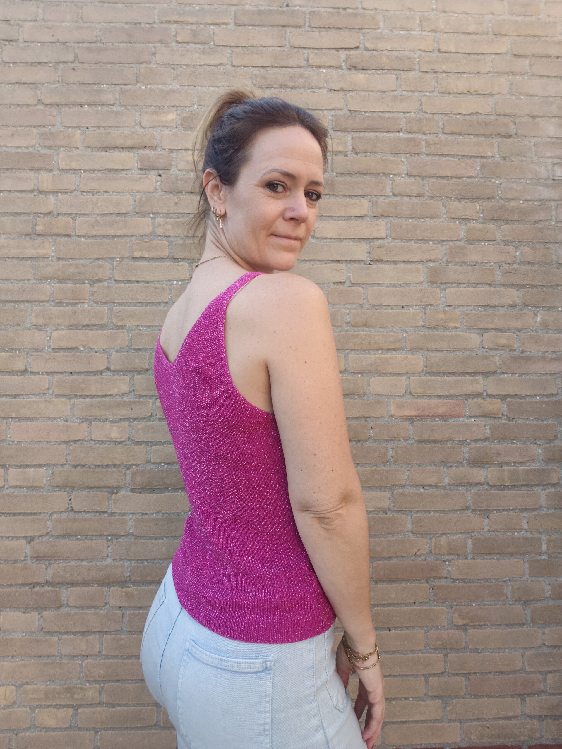 Lurex dames top fuchsia