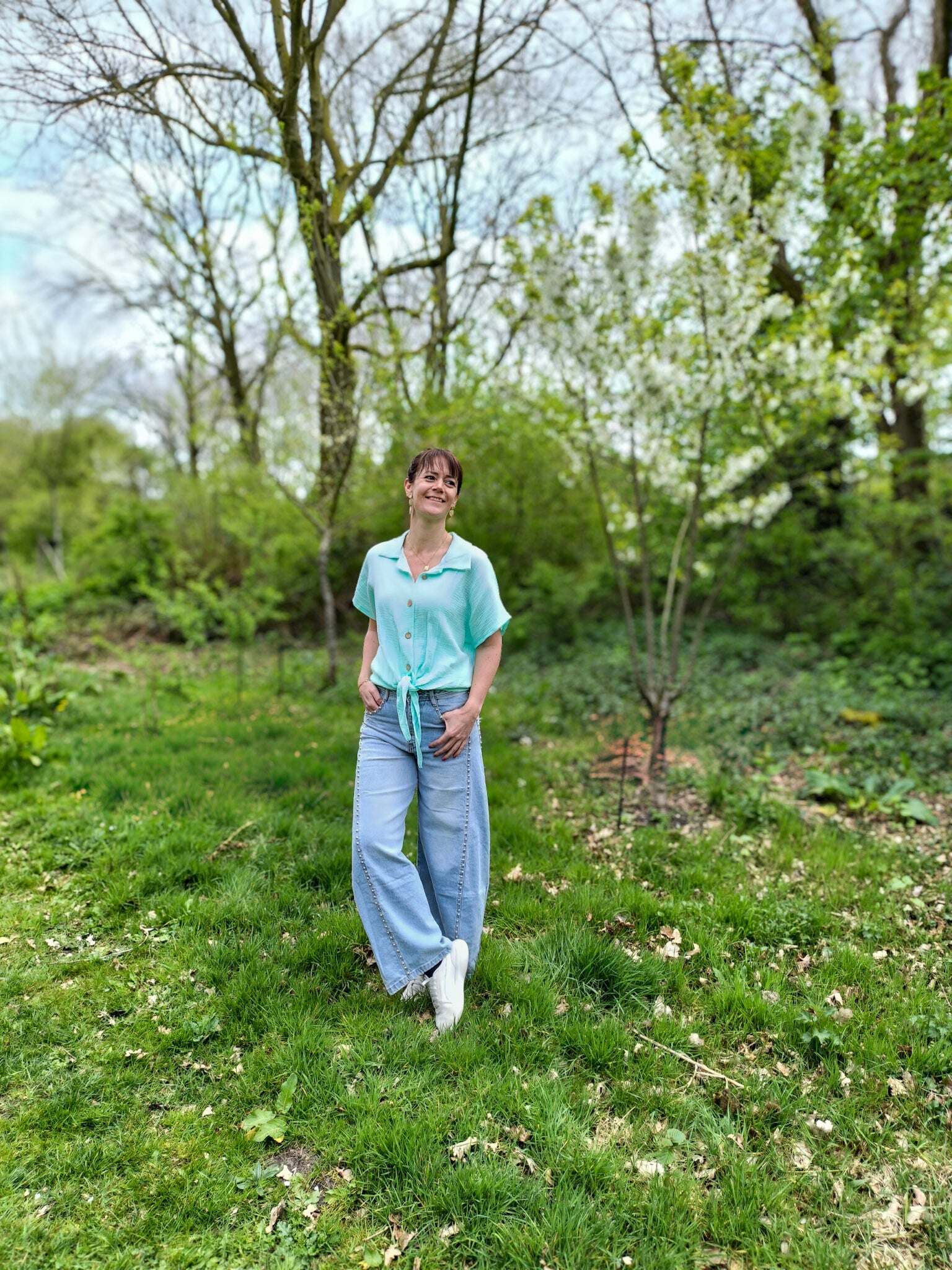Mousseline knoop blouse groen