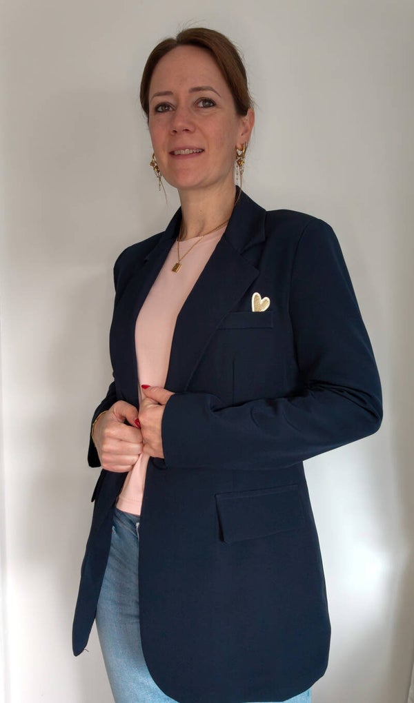 Oversized blazer donkerblauw met patchwork