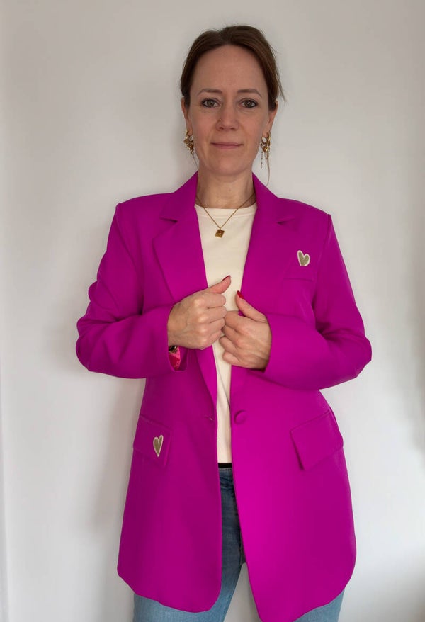 Oversized blazer fuchsia met patchwork