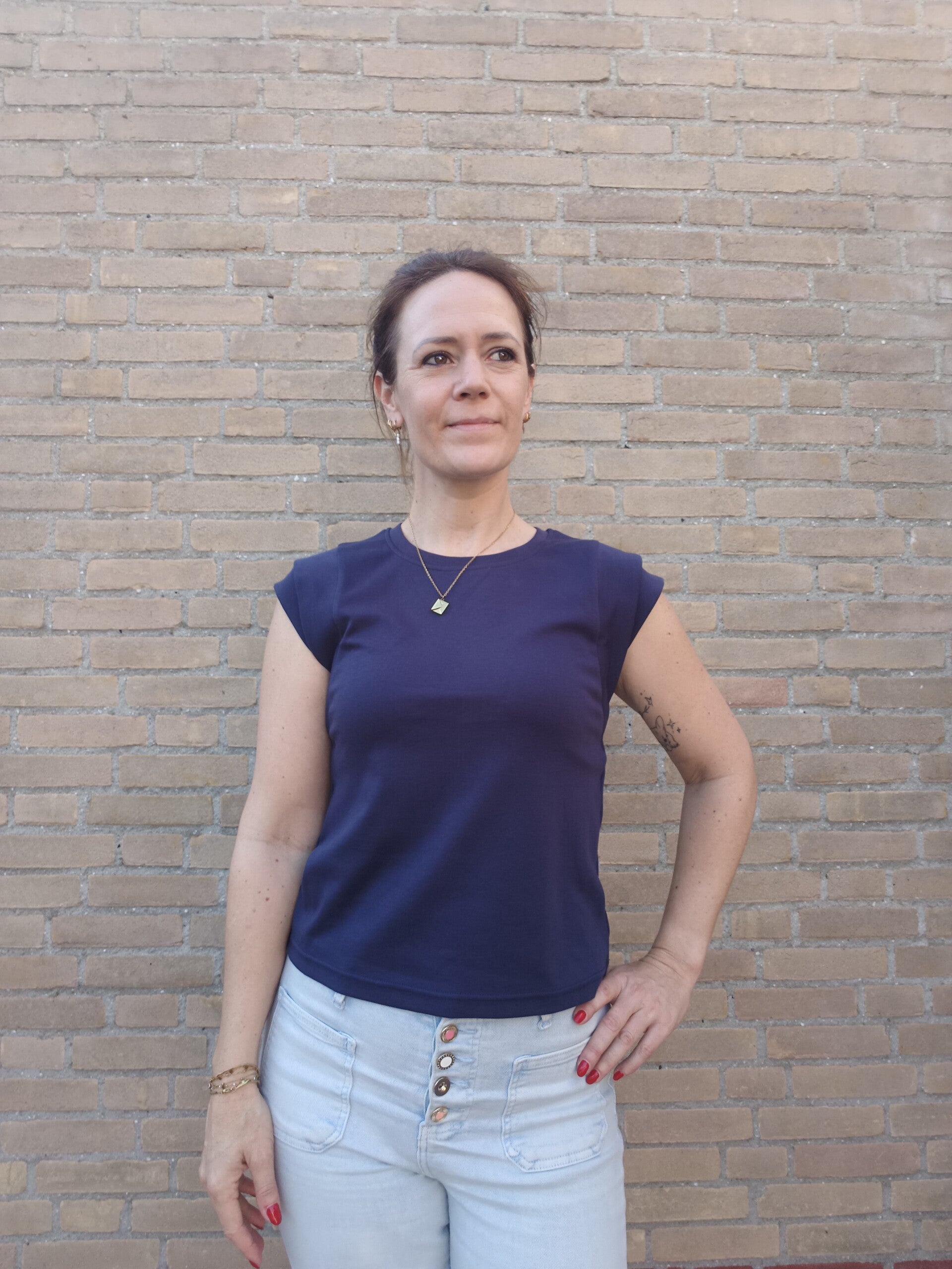 Top met dubbele mouw donkerblauw