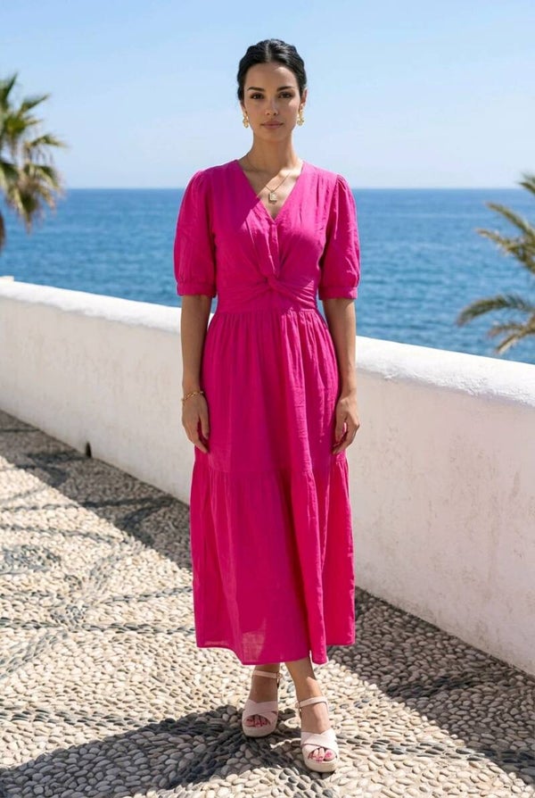 An'ge midi jurk roze mousseline