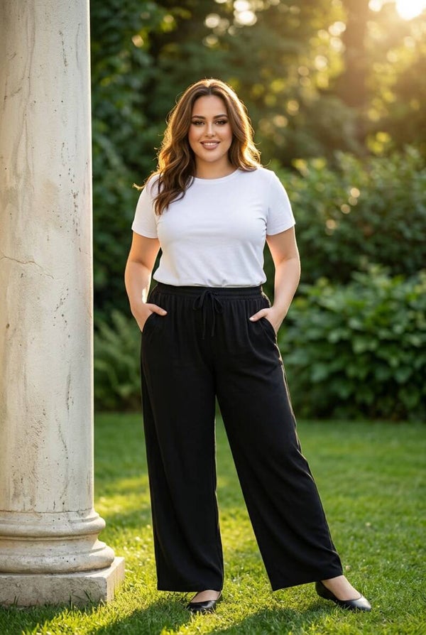 Wide fit broek zwart