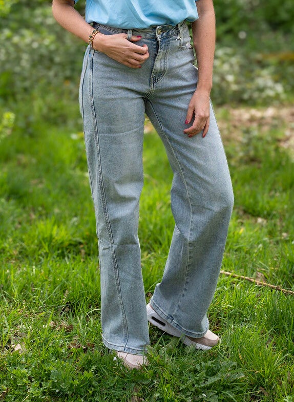 Wide leg jeans met dubbele naad