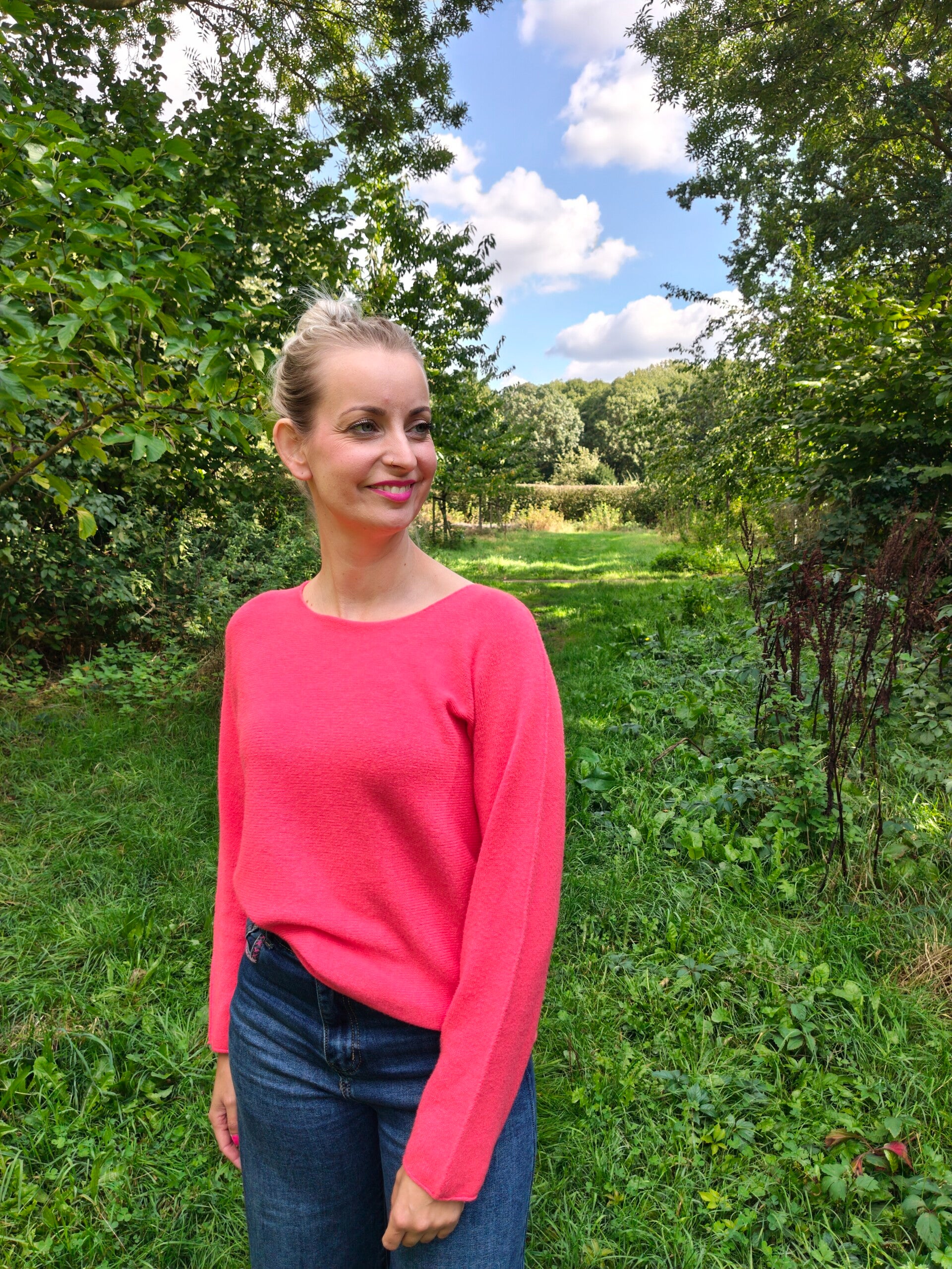 Zachte longsleeve dames trui koraal