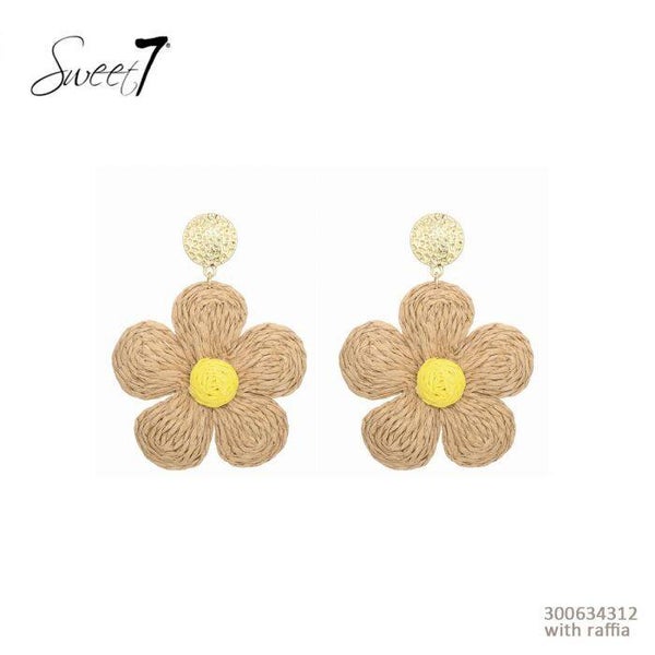 Oorbellen Sweet7 Rieten Bloemen - Beige