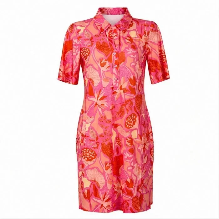Jurk Angelle Milan Travelstof Polojurk - Roze, oranje