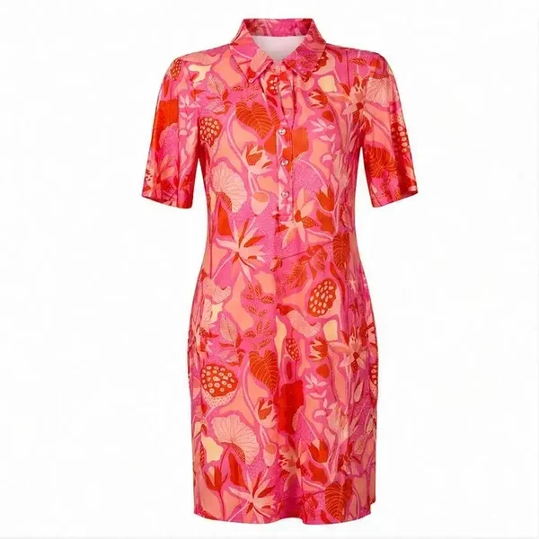 Jurk Angelle Milan Travelstof Polojurk - Roze, oranje
