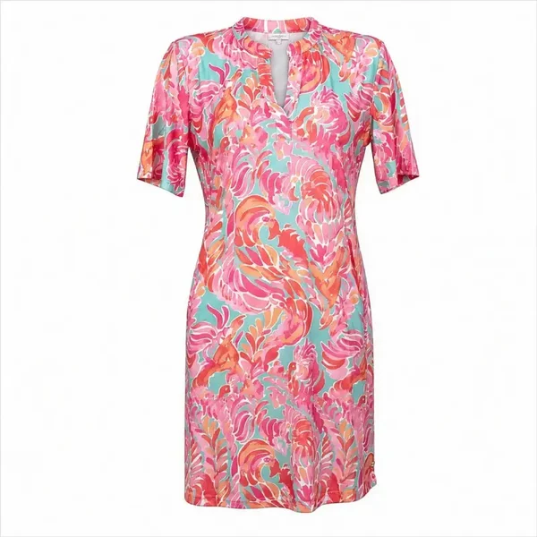 Jurk Angelle Milan Travelstof Tess - Roze, blauw