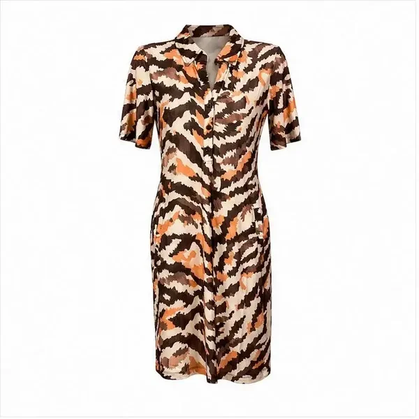 Jurk Angelle Milan Travelstof Polojurk - Bruin, zwart