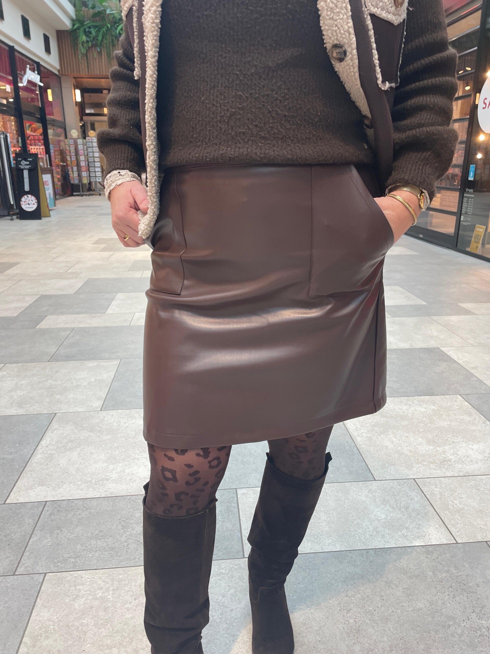 Rokje Azzurro Lina Leatherlook - Bruin