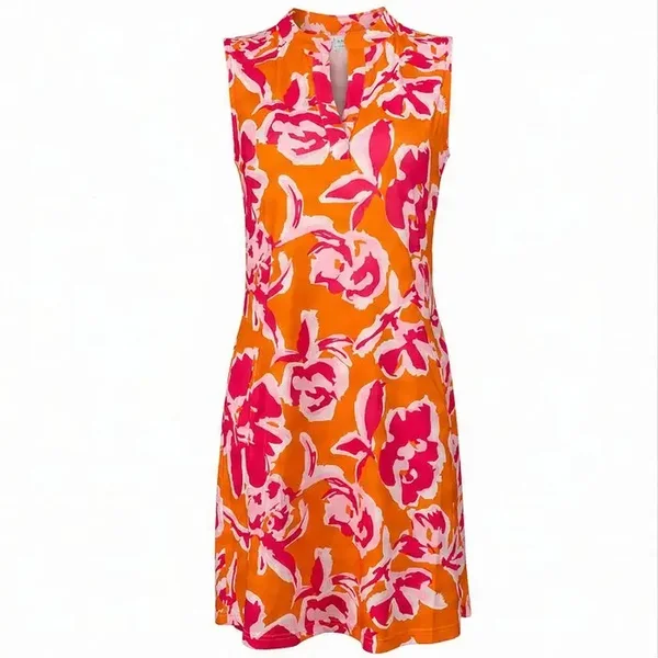 Jurk Angelle Milan Travelstof Mouwloos - Oranje, roze