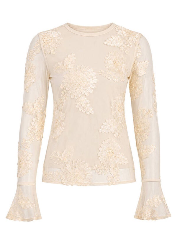 Top Azzurro Bloem - Creme