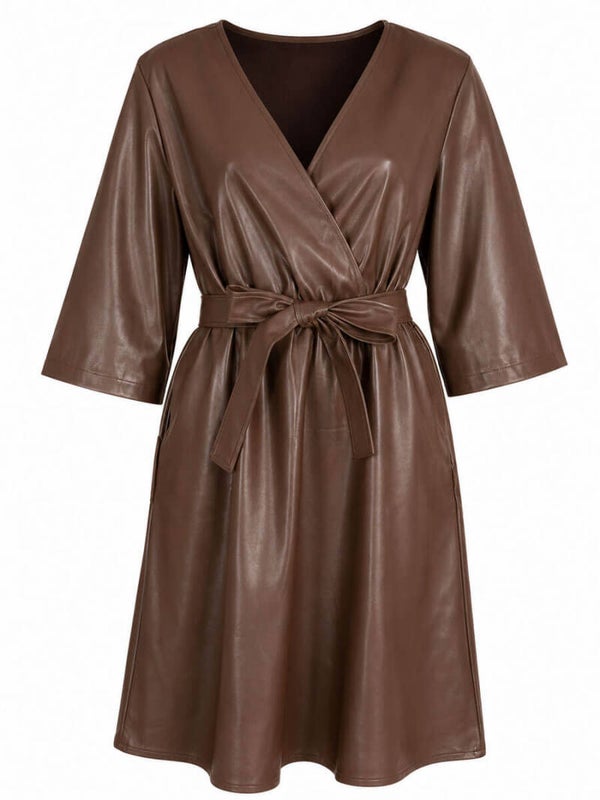 Jurk Azzurro Leatherlook - Bruin