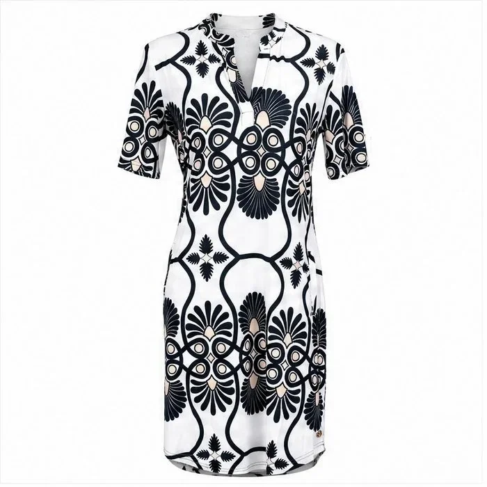 Jurk Angelle Milan Travelstof Polojurk - Zwart, wit