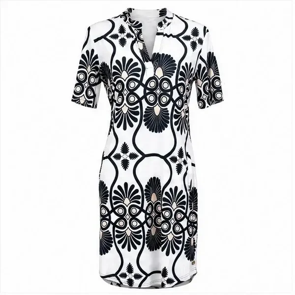 Jurk Angelle Milan Travelstof Polojurk - Zwart, wit
