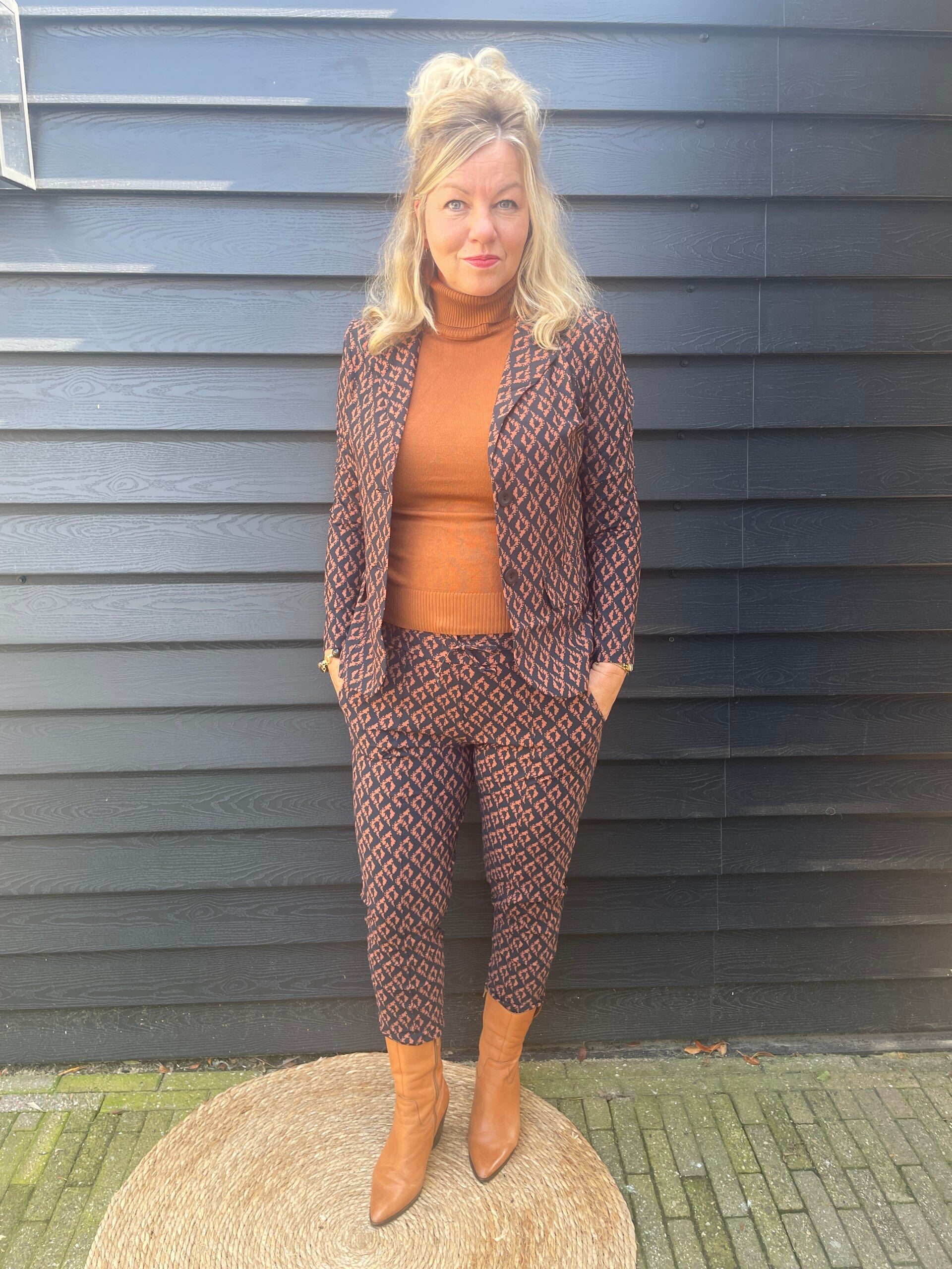 Broek Travelstof Noos by Angelle Milan - Blauw, cognac