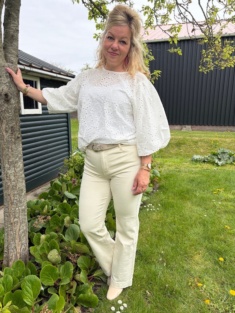 Top Azzurro Broderie - Wit