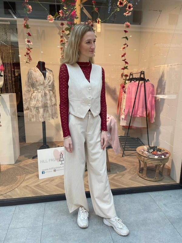Broek met Gilet Streep Liselot - Creme