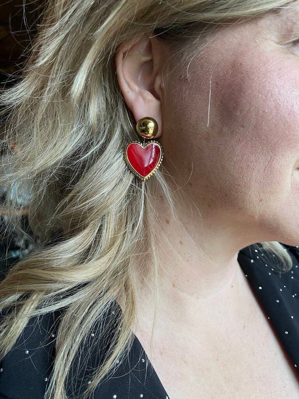 Oorbellen dot met hart - rood