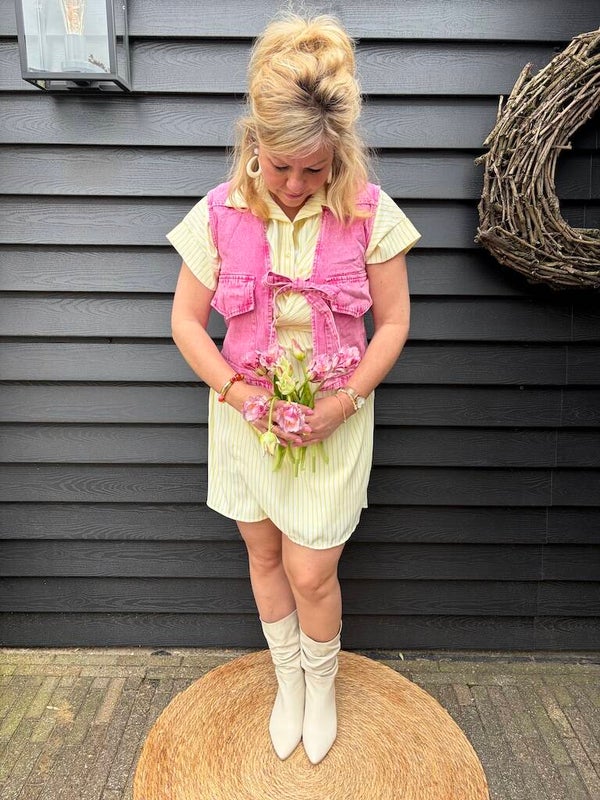 Spijkerstof Gilet Azzurro - Roze