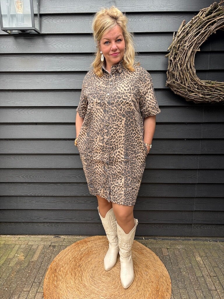Spijkerjurk Azzurro Tijgerprint Bink - Bruin Tinten
