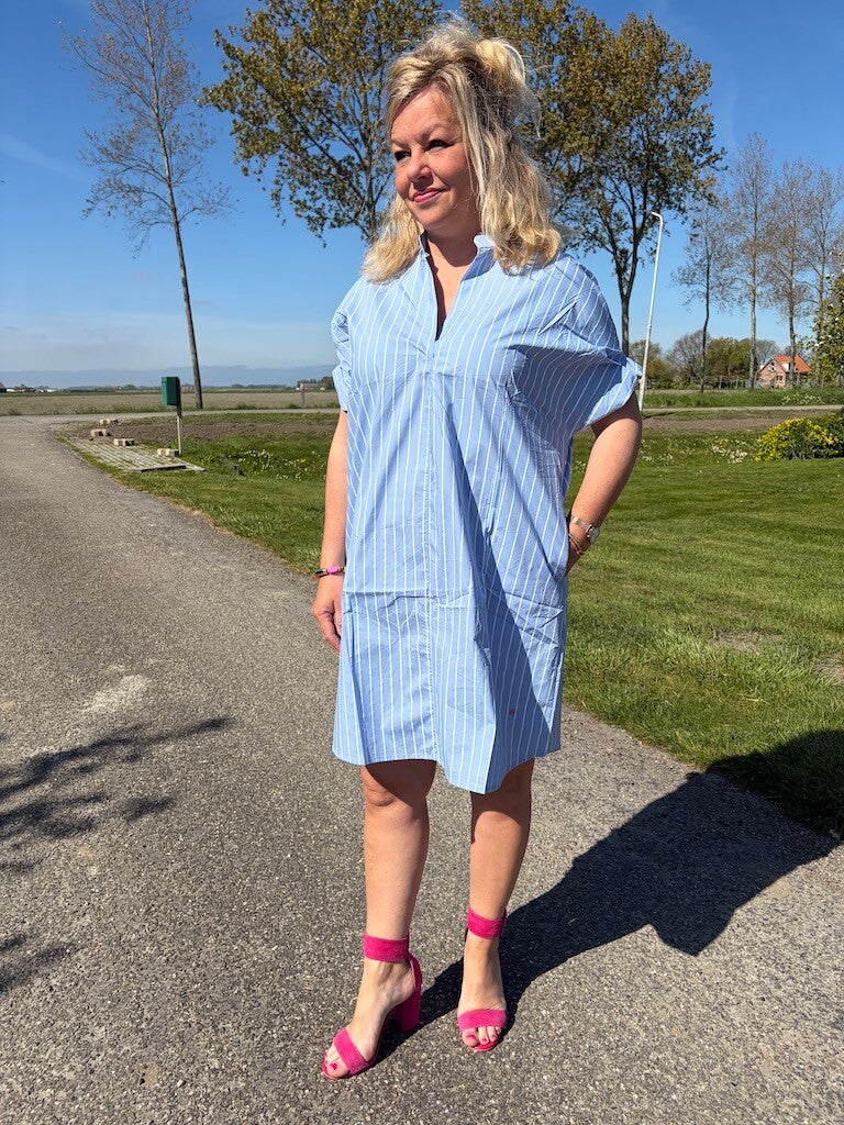 Jurkje Azzurro Streep Adeline - Blauw, wit