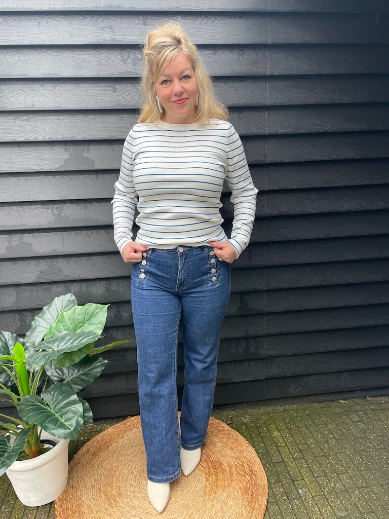 Azzurro Streep trui - Blauw, wit