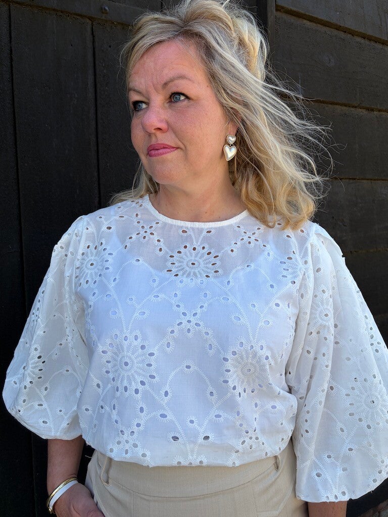 Top Azzurro Broderie - Wit