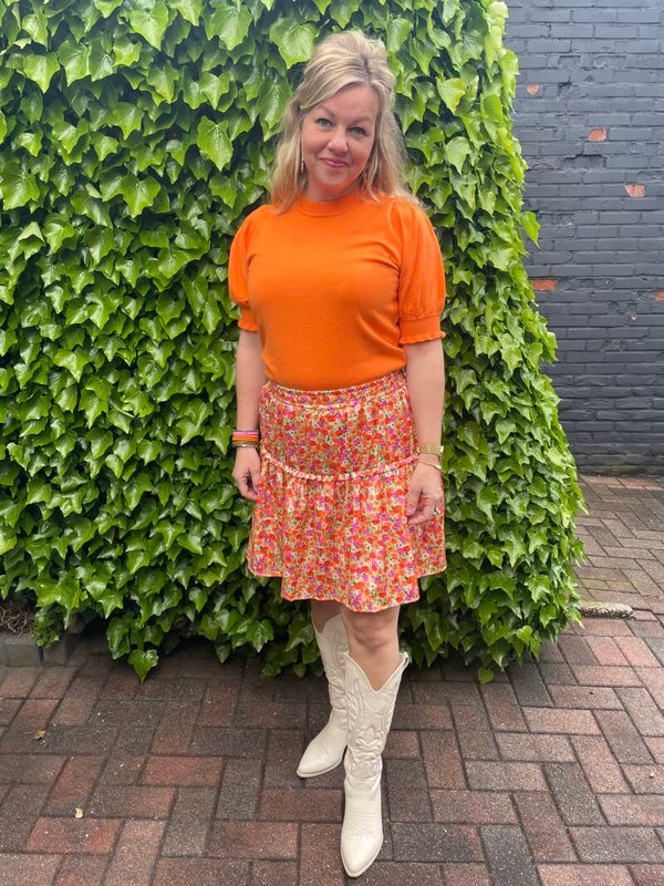 Rokje Azzurro Bloem - Oranje