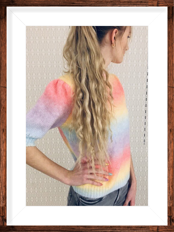 Rainbow gebreide top met korte mouwen in pastel kleuren