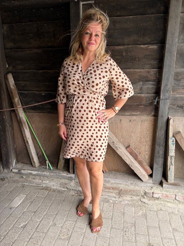 Jurk Azzurro Bruine Polkadots - Creme, bruin