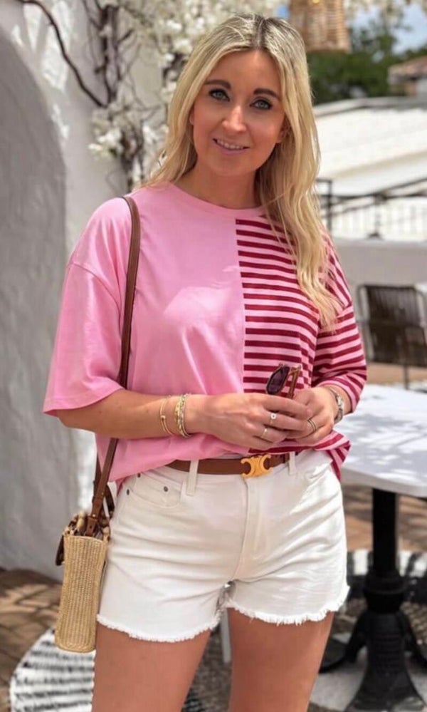 Streep t-shirt Azzurro - Roze, rood