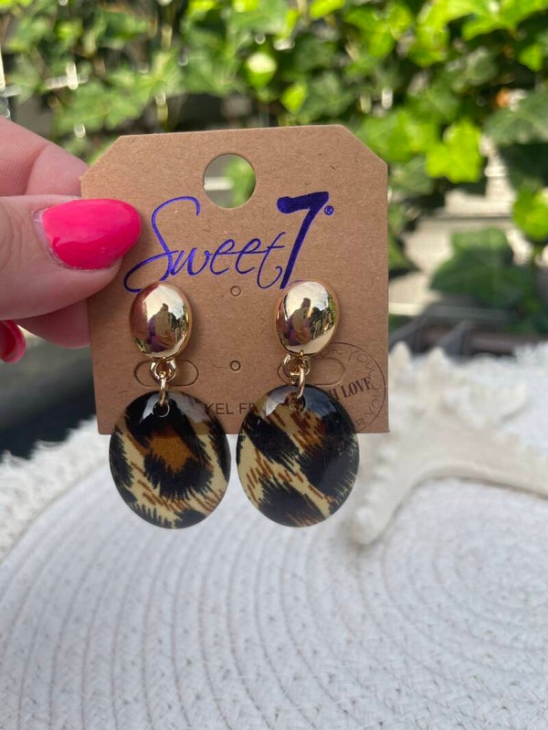 Oorbellen Sweet7 Tijgerprint - Bruin, goud