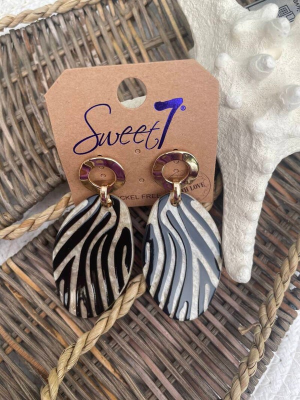 Oorbellen Sweet7 Zebra print - Zwart, beige