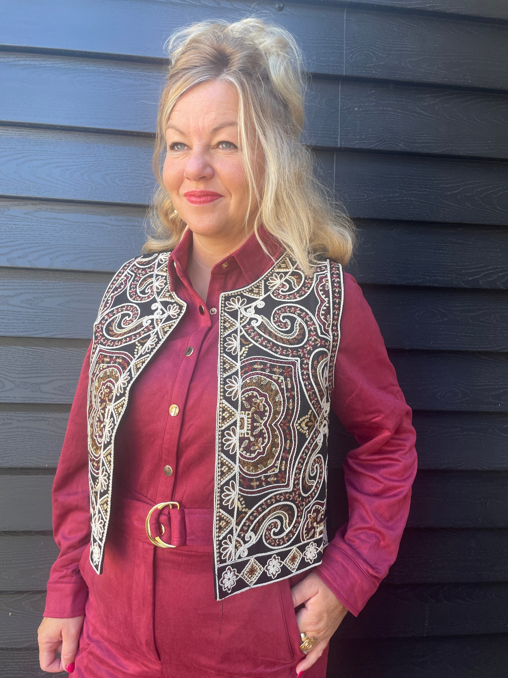 Gilet Alice - Zwart, Bordeaux Rood