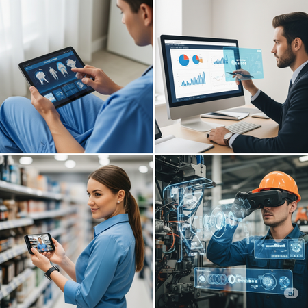 Image of workers utilizing tech in the workplace