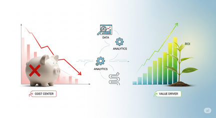 An infographic illustrates the shift in corporate learning, showing how TaaS transforms learning and development from a "cost center" to a "value driver" by providing data-driven insights and analytics that link training to business KPIs and ROI.